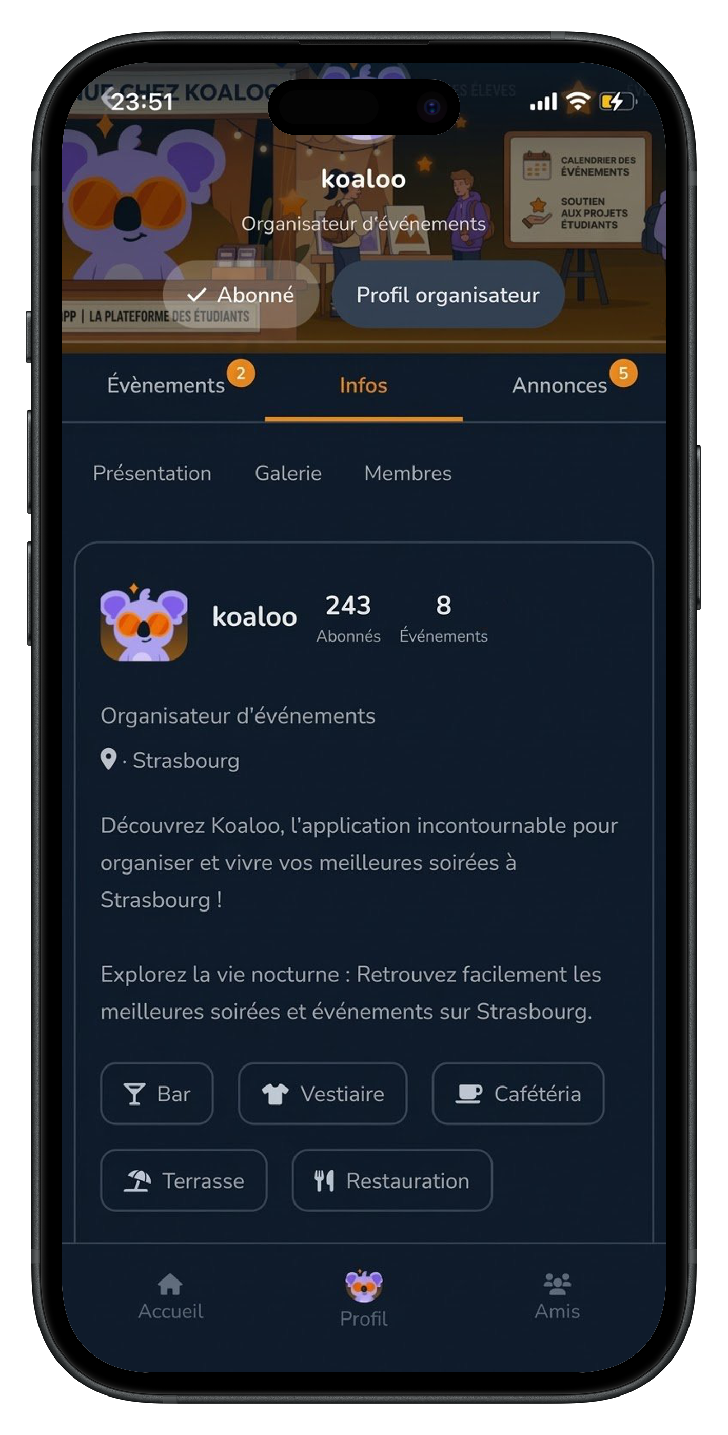 Aperçu de l'application Koaloo sur mobile
